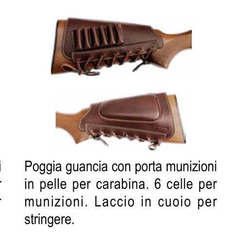Poggia guancia in pelle per carabina con porta proiettili 6 celle caccia