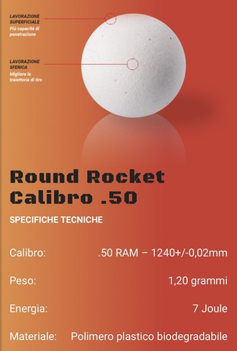 Palle Polimero Round Rocket calibro 50 Ram 110 pz Umarex T4E HDR50 biglie fionda