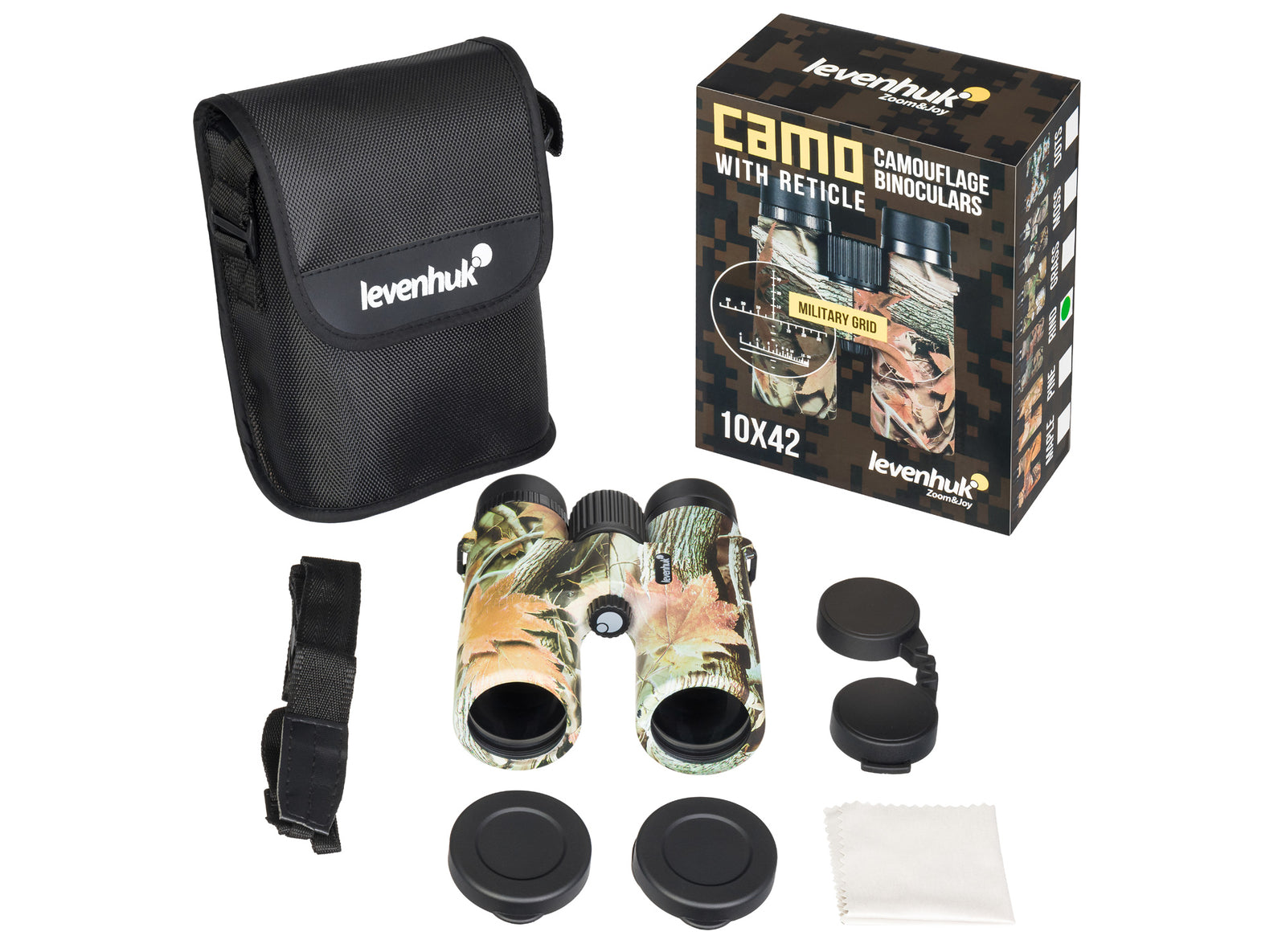 Binocolo professionale con reticolo levenhuk camo 10x42 da caccia trekking sport