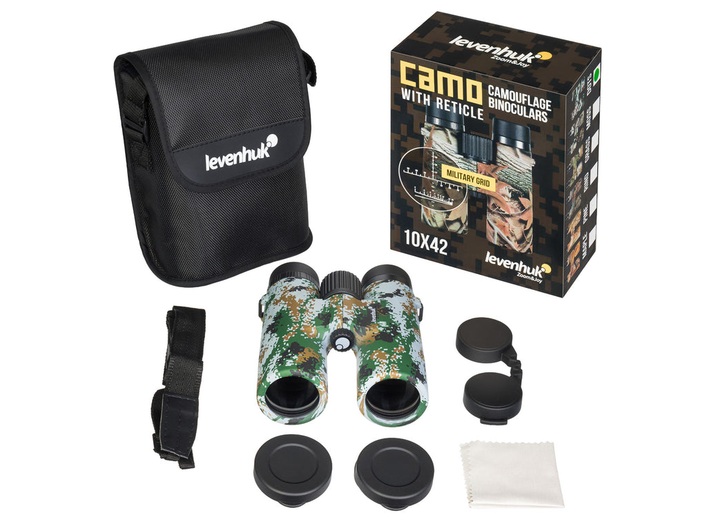 Binocolo professionale con reticolo levenhuk camo 10x42 da caccia trekking sport