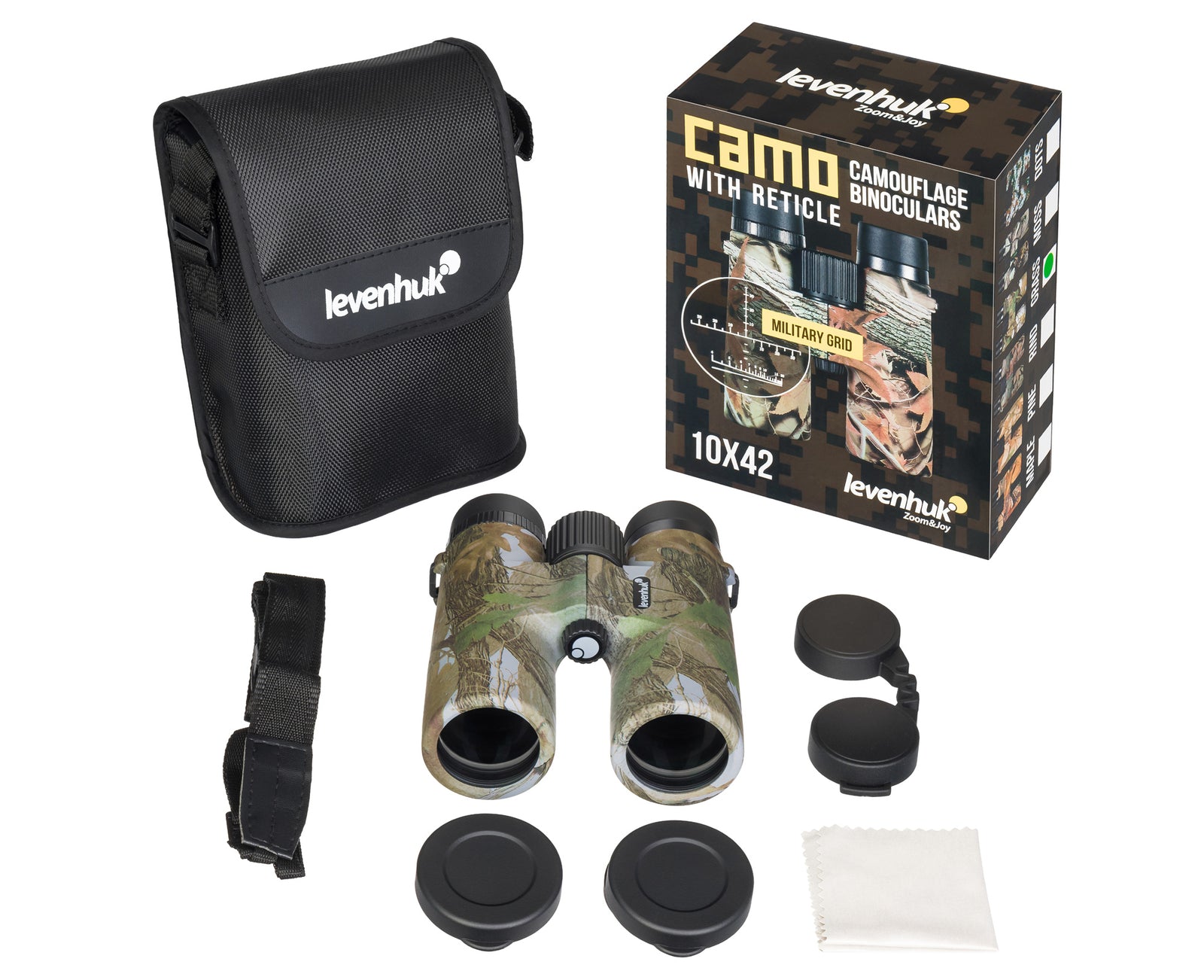 Binocolo professionale con reticolo levenhuk camo 10x42 da caccia trekking sport