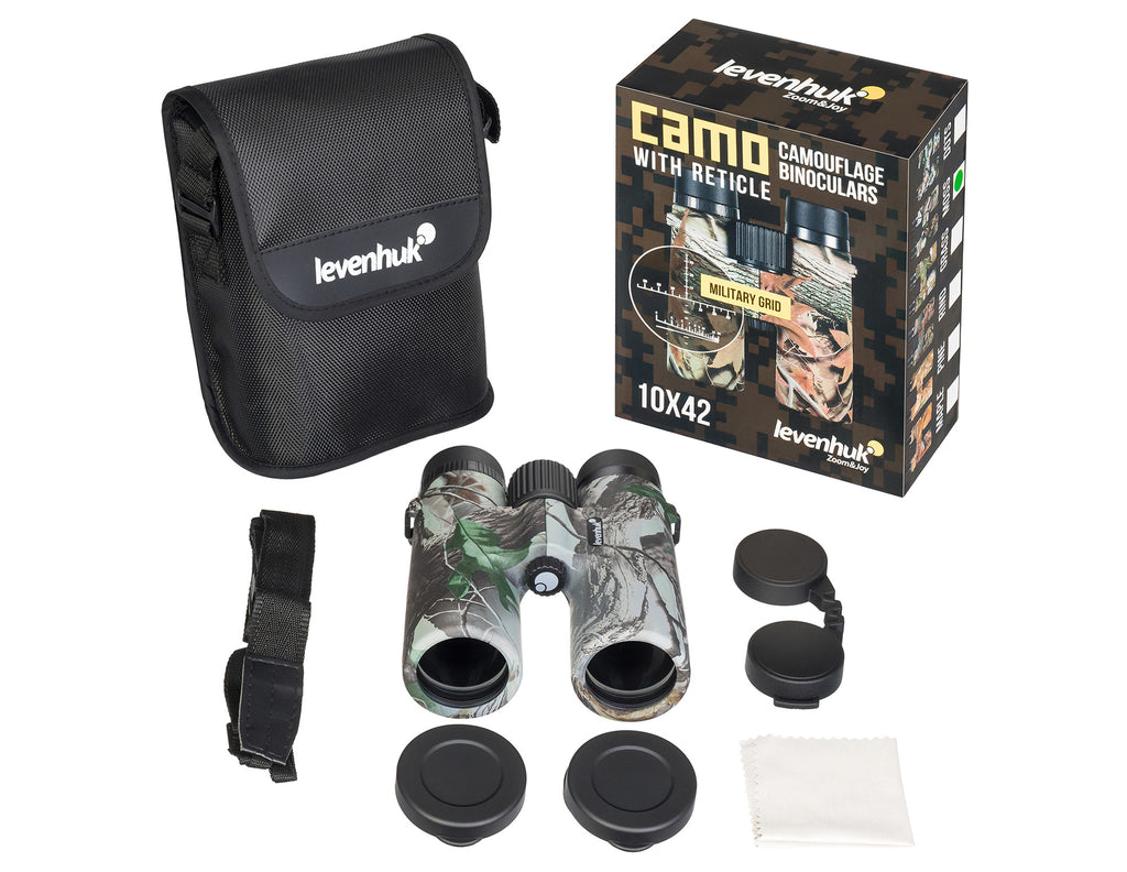 Binocolo professionale con reticolo levenhuk camo 10x42 da caccia trekking sport