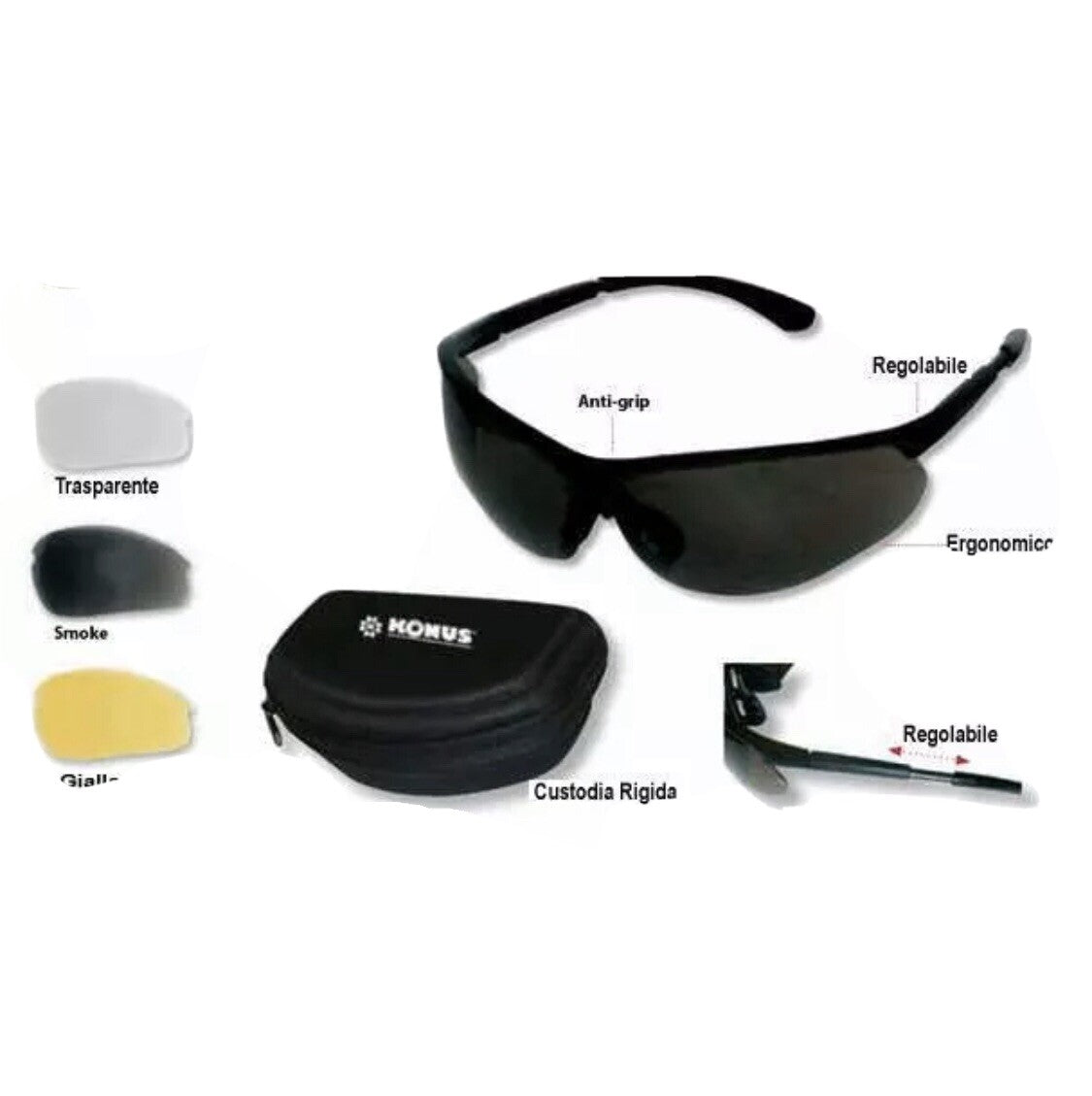OCCHIALI KONUS KIT LENTI INTERCAMBIABILI TIRO A VOLO POLIGONO CACCIA SPORT 8049