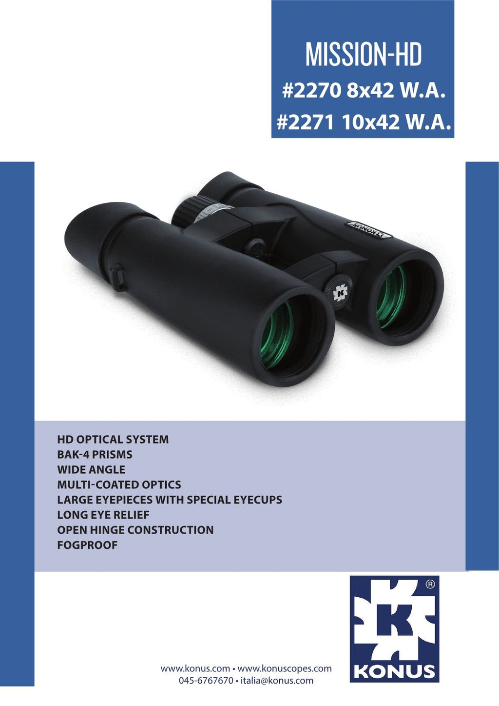 Binocolo professionale ad alta definizione Mission-HD Konus militare trekking