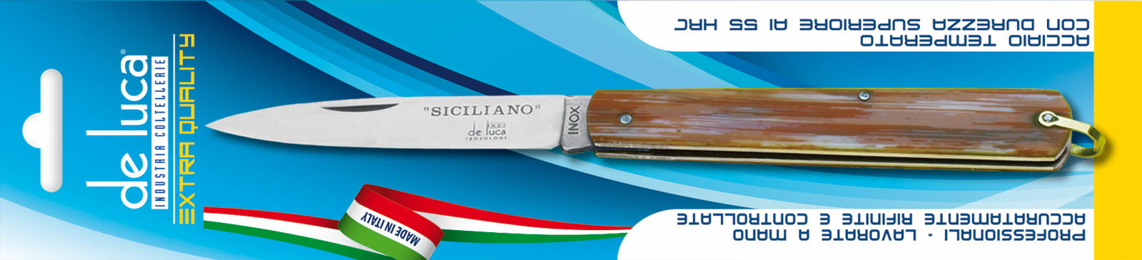 Coltello il Siciliano originale lama inox con manico in celluloide marca De Luca per caccia outdoor