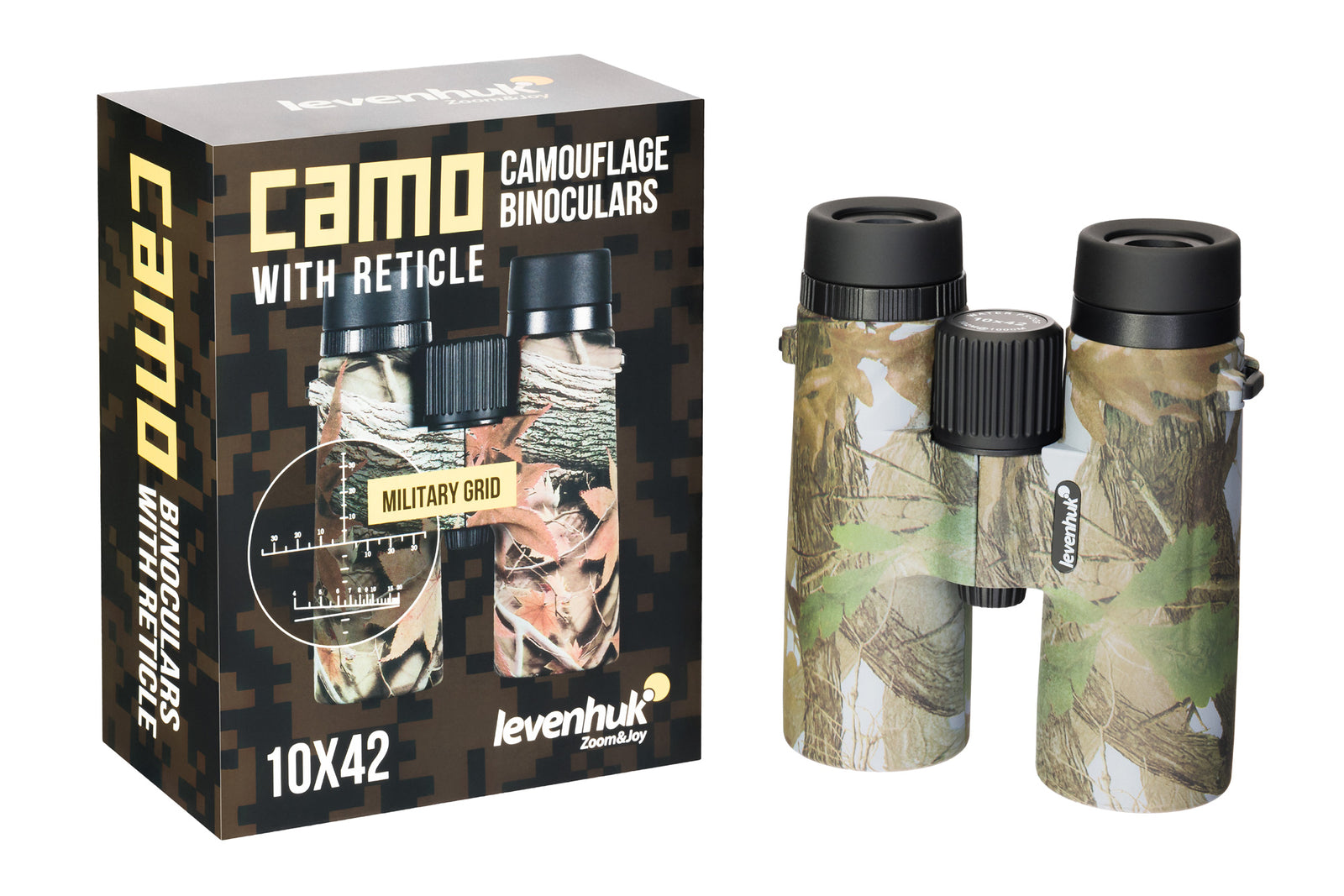 Binocolo professionale con reticolo levenhuk camo 10x42 da caccia trekking sport