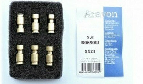 ARAVON KIT 6 BOSSOLI CAL.9x21 PER ADDESTRAMENTO DEL TIRO INDOOR PALLA IN GOMMA
