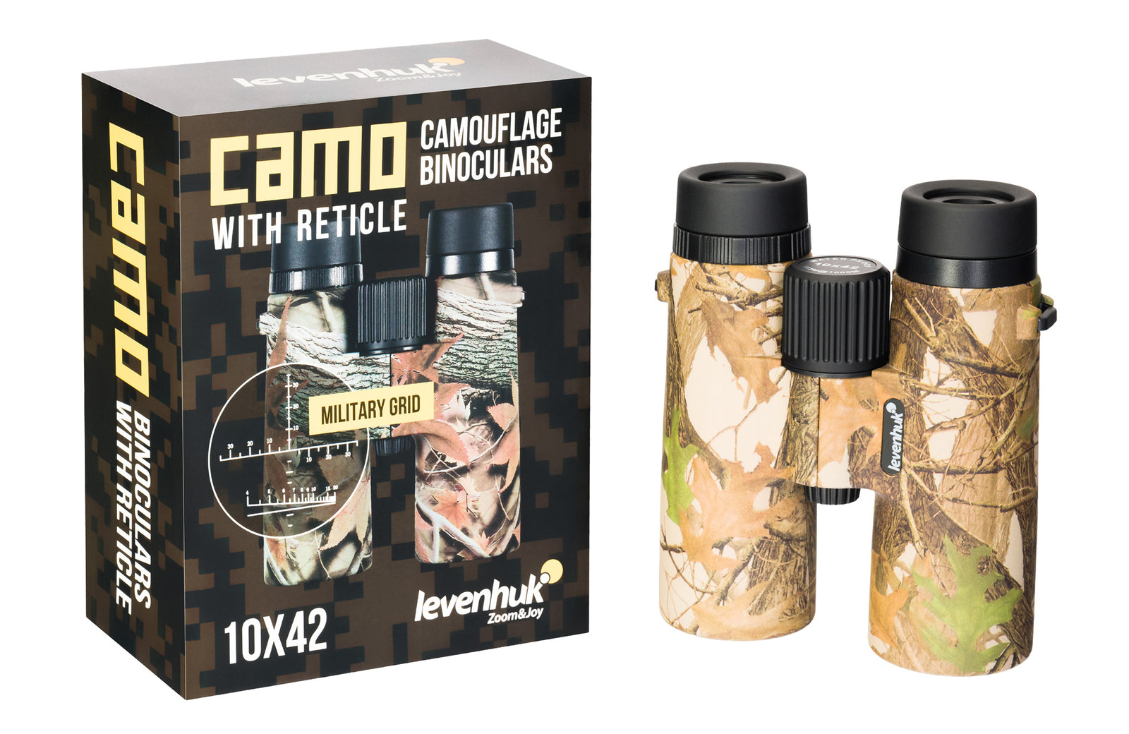 Binocolo professionale con reticolo levenhuk camo 10x42 da caccia trekking sport