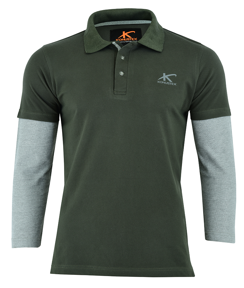 T-shirt manica lunga uomo polo da caccia konustex cotone militare softair pesca