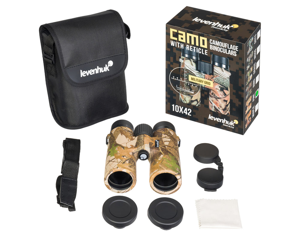 Binocolo professionale con reticolo levenhuk camo 10x42 da caccia trekking sport