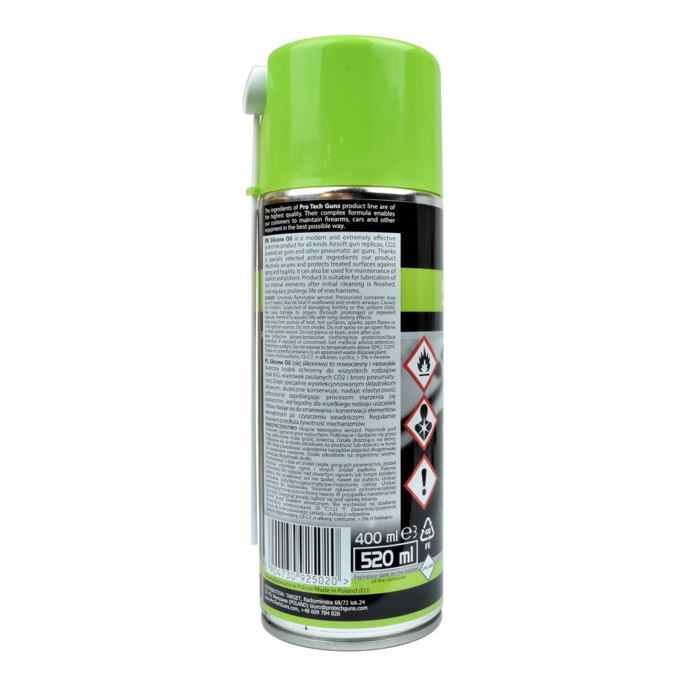 Olio al silicone per armi Protech Guns 400ml per softair airgun paintball caccia