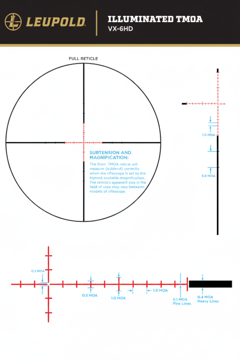 Reticolo T-MOA illuminato Leupold VX-6HD — visibilità ottimale in ogni condizione di luce