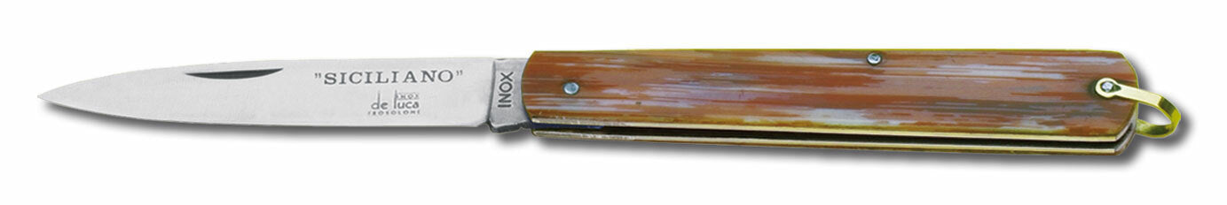 Coltello il Siciliano originale lama inox con manico in celluloide marca De Luca per caccia outdoor