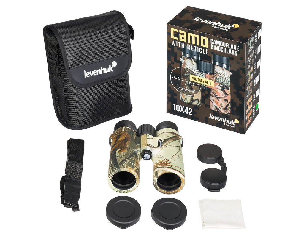 Binocolo professionale con reticolo levenhuk camo 10x42 da caccia trekking sport