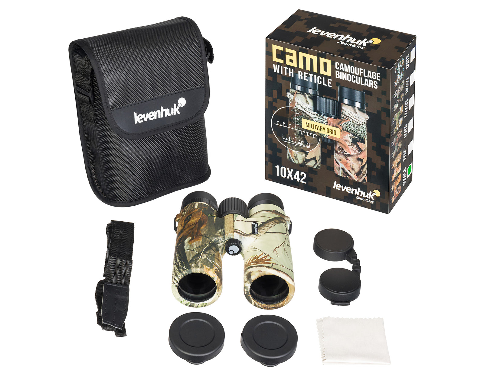 Binocolo professionale con reticolo levenhuk camo 10x42 da caccia trekking sport