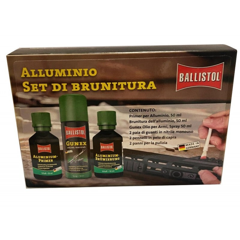 Kit Brunitore Alluminio Ballistol 50ml Freddo Metalli Fai Da Te Artigiano Nero