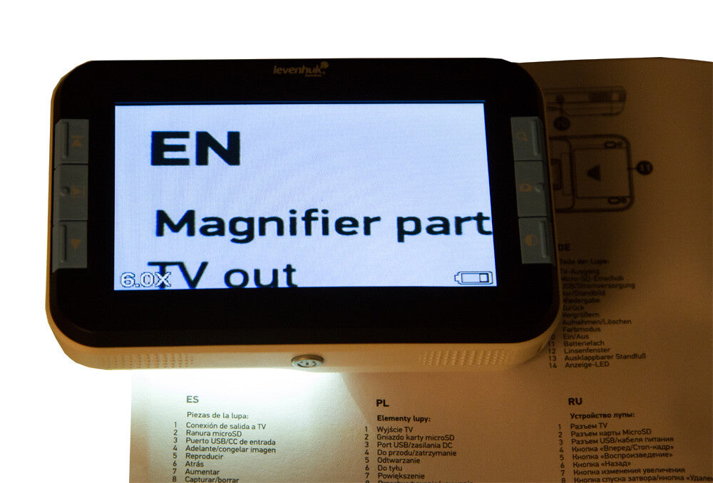Lente ingrandimento zoom manuale 6x 8x 10x 14x Levenhuk DTX 43 LCD con luce led