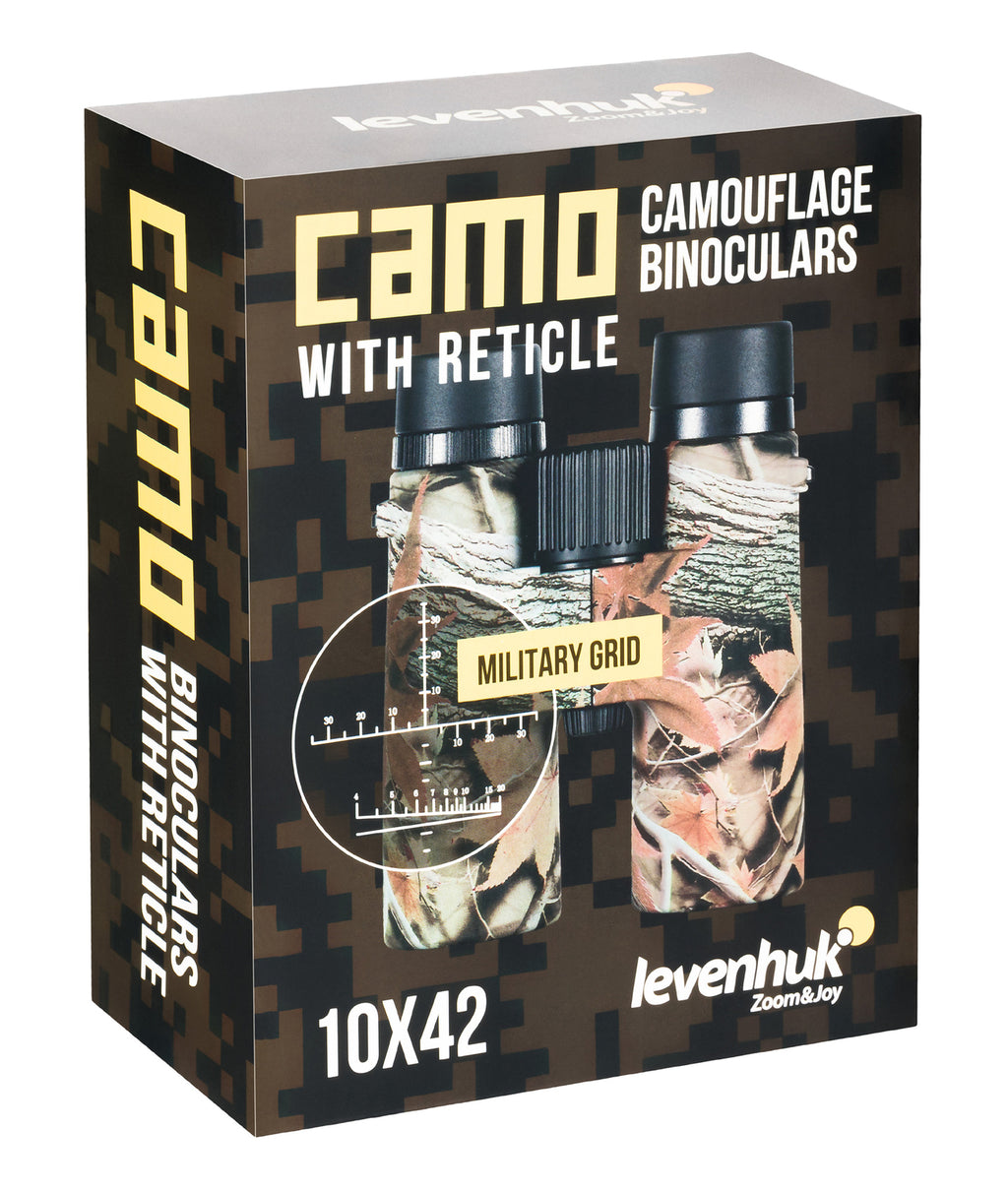 Binocolo professionale con reticolo levenhuk camo 10x42 da caccia trekking sport