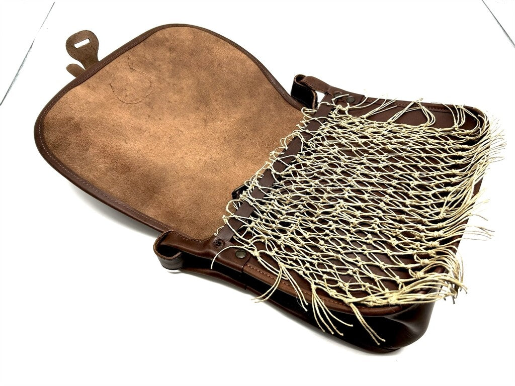 Borsa in cuoio con rete porta selvaggina carniere caccia porta cartucce trekking