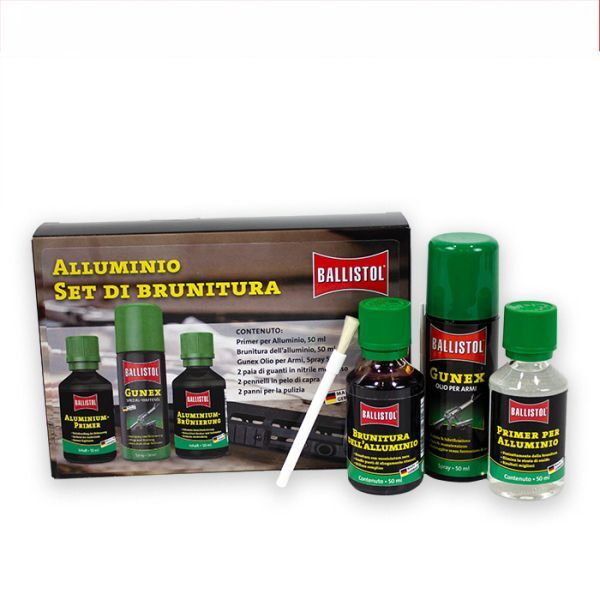 Kit Brunitore Alluminio Ballistol 50ml Freddo Metalli Fai Da Te Artigiano Nero