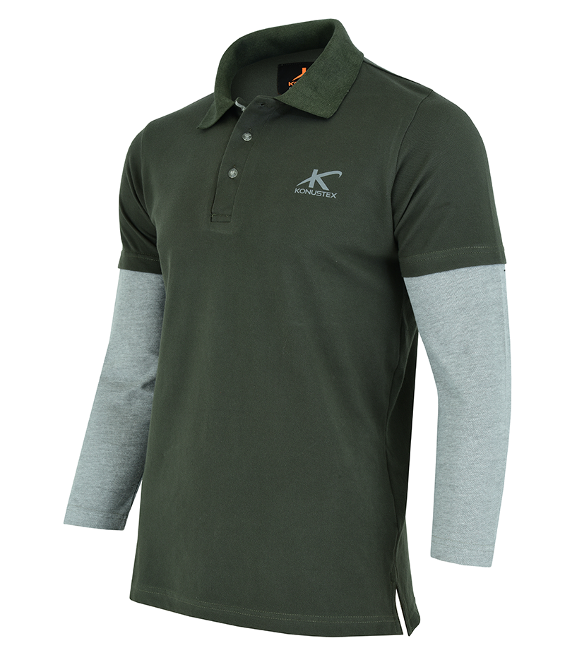 T-shirt manica lunga uomo polo da caccia konustex cotone militare softair pesca