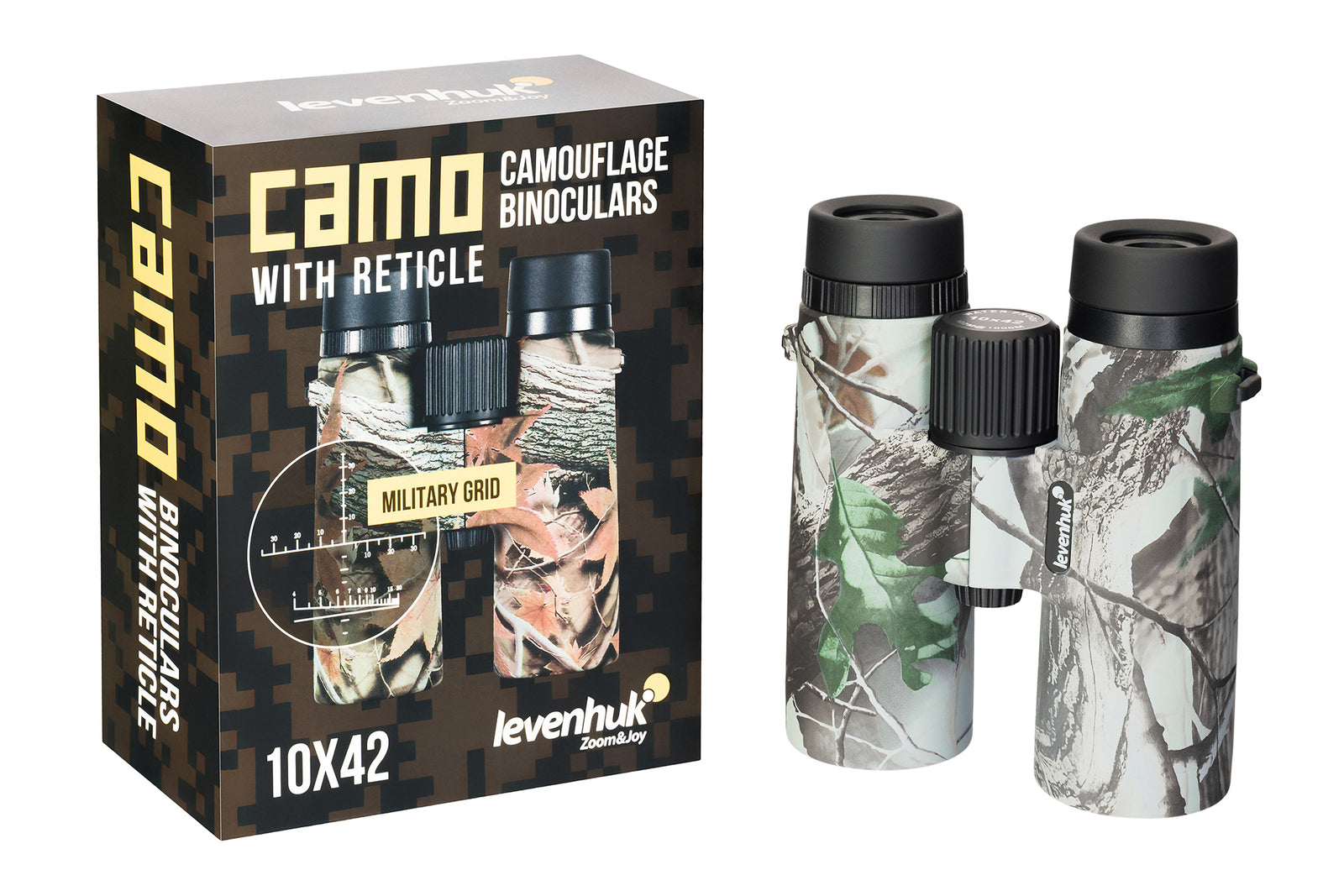 Binocolo professionale con reticolo levenhuk camo 10x42 da caccia trekking sport