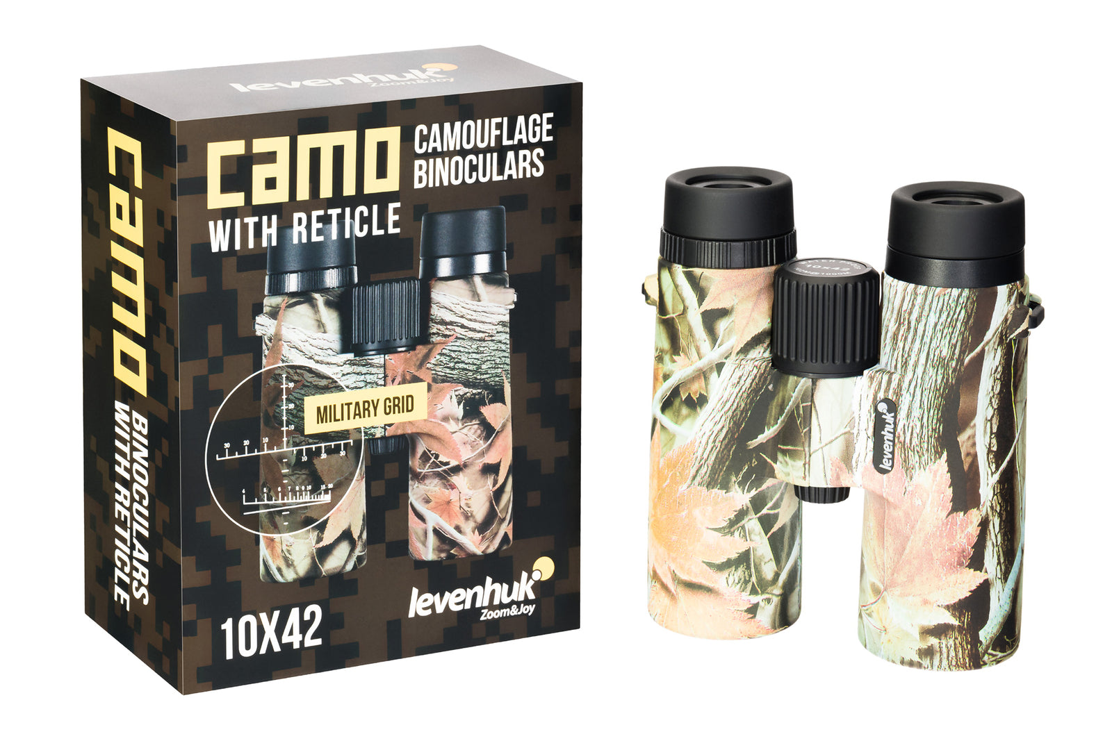 Binocolo professionale con reticolo levenhuk camo 10x42 da caccia trekking sport
