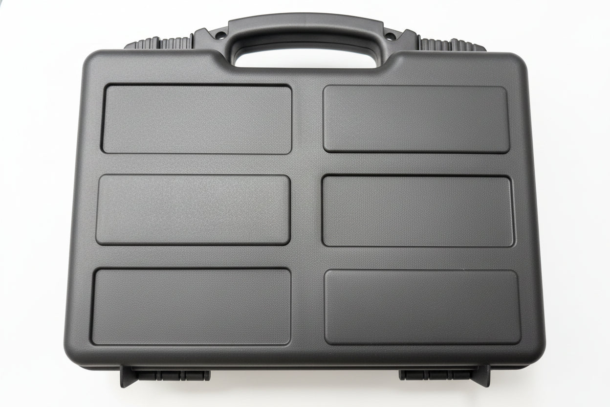 Valigetta rigida porta pistola Lynx Tech nera con logo, chiusure scorrevoli e maniglia superiore