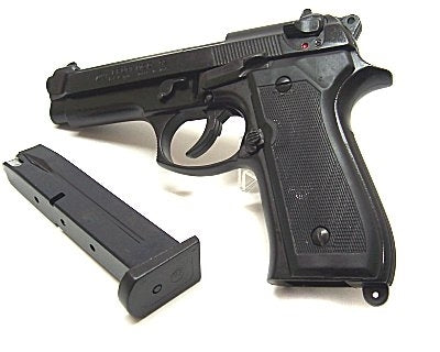 Pistola Bruni a salve 92 nera calibro 9 mm Pak Top Firing scacciacani capodanno teatro