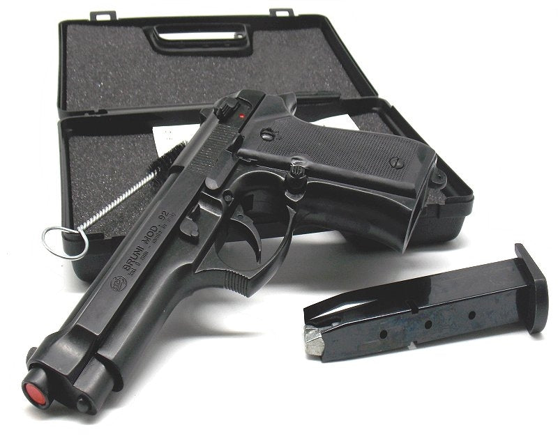 Pistola Bruni a salve 92 nera calibro 9 mm Pak Top Firing scacciacani capodanno teatro