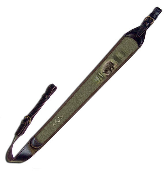 Cinghia da carabina in cuoio con imbottitura in neoprene con stampa cinghiale