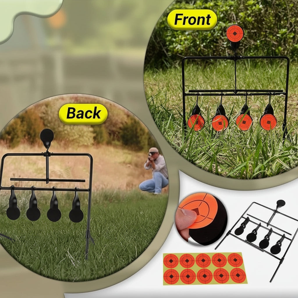 Bersaglio metallo fronte e retro con adesivi arancioni inclusi - kit completo tiro sportivo airgun