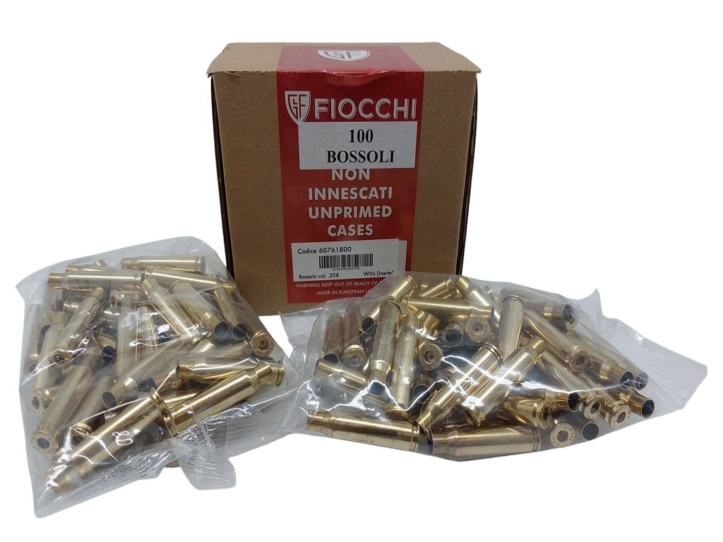 Bossoli Fiocchi 308 Ottone Non Innescati ricarica Tiro Sportivo 100 Pz