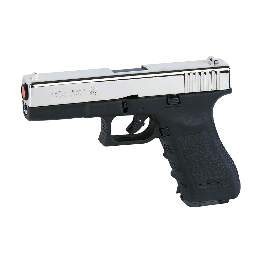 Pistola Bruni a salve Gap nikel e nera calibro 9mm Top Firing scacciacani capodanno