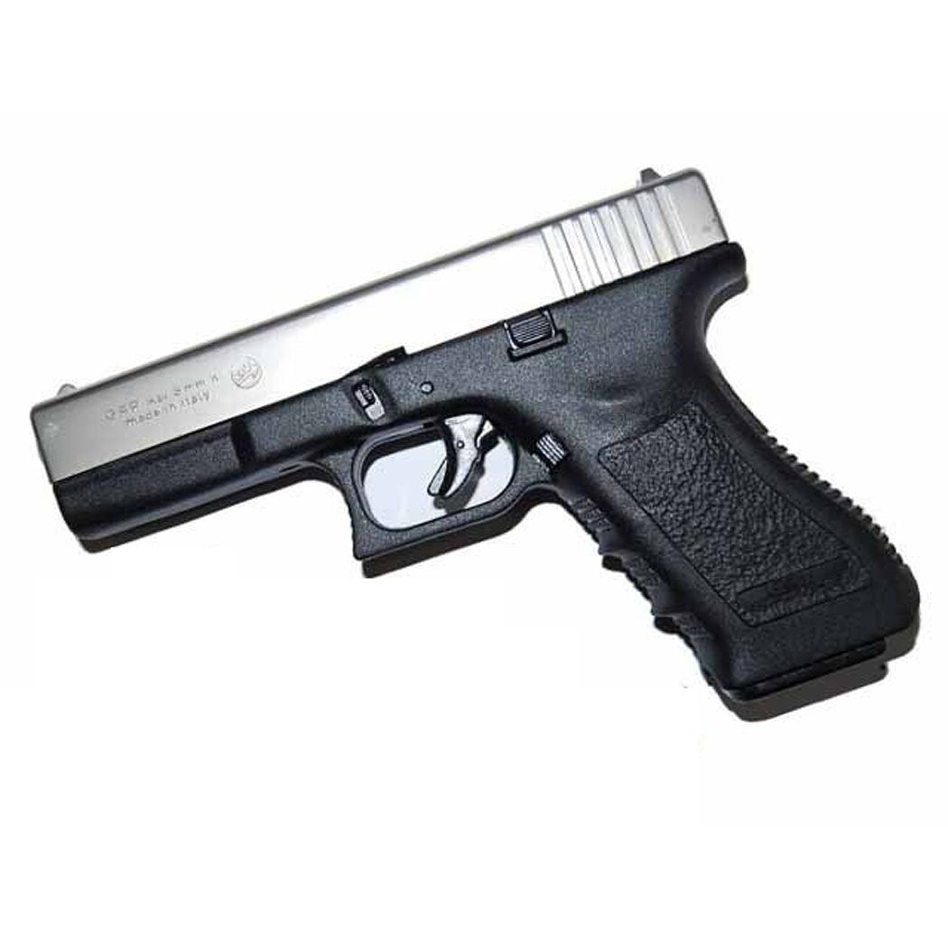 Pistola Bruni a salve Gap nikel e nera calibro 9mm Top Firing scacciacani capodanno