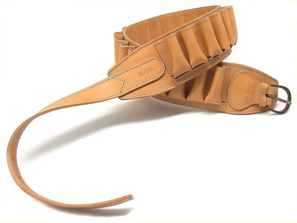 Cartuccera cuoio vacchetta naturale calibro 12 - vista frontale