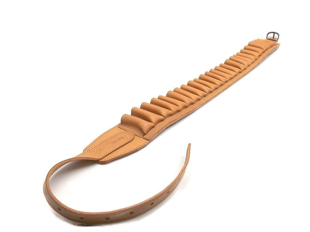 Cartuccera cuoio vacchetta naturale calibro 12 - dettaglio fibbia ottone