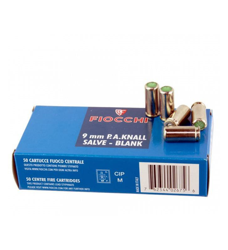 Cartucce a Salve 9mm P.A. Knall Fiocchi 50pz per Pistole Scacciacani Capodanno