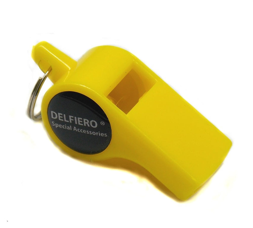 Fischietto in plastica colore giallo con pallina e anello per catenella per arbitro cani sport