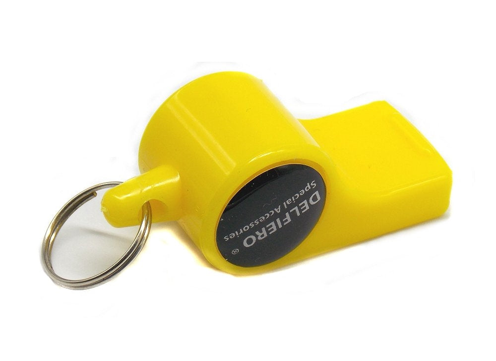 Fischietto in plastica colore giallo con pallina e anello per catenella per arbitro cani sport