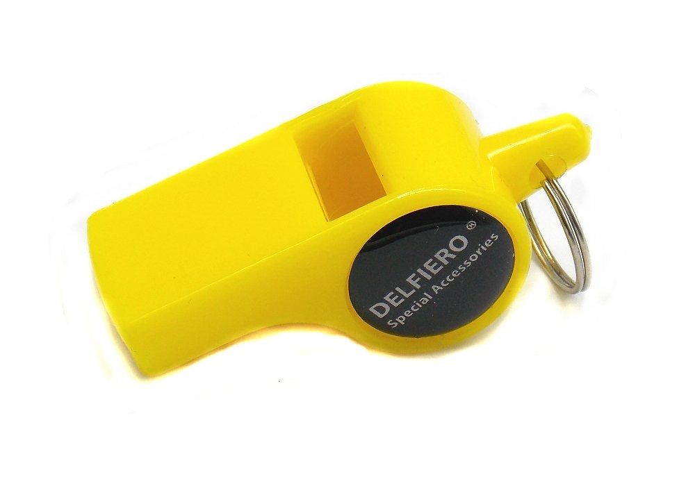 Fischietto in plastica colore giallo con pallina e anello per catenella per arbitro cani sport