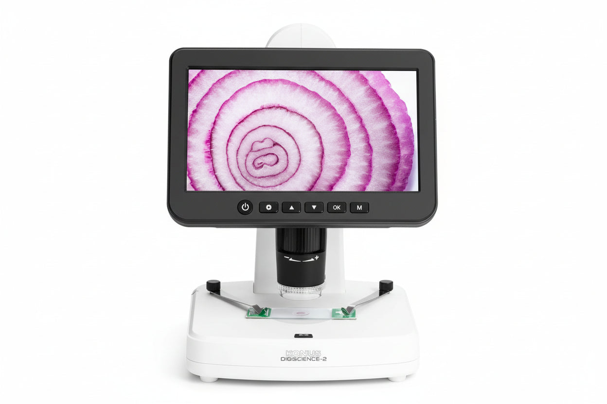 Microscopio Digitale 2in1 10x-1200x LCD 7" 2K Biologico Stereoscopico USB konus