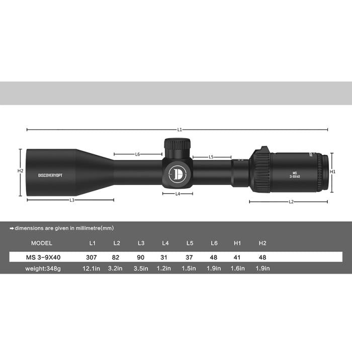 Cannocchiale Discovery OPT 3-9x40 Mil-Dot Caccia Plinking Attacchi Inclusi